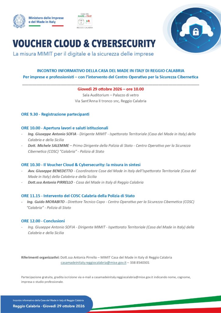 Programma 29 ottobre 2026 incontro voucher cloud e cybersecurity