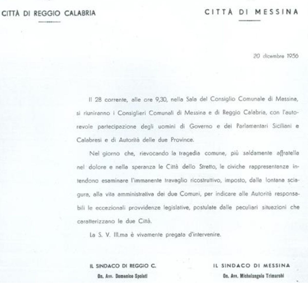 documento 1956 incontro Reggio e messina