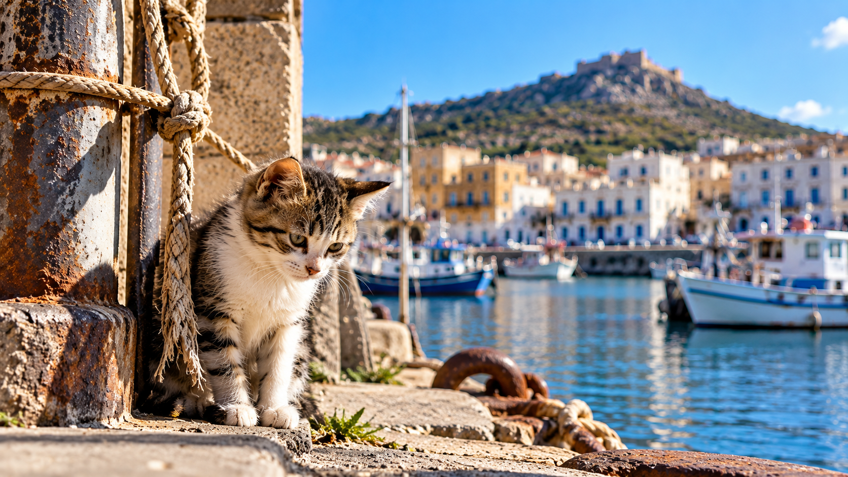 gattina vicino al mare