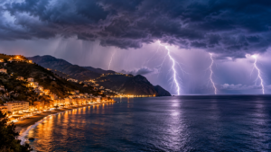 maltempo di notte con fulmini