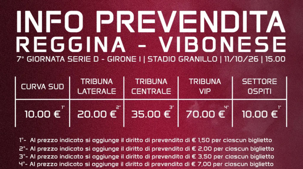 prezzi biglietti reggina-vibonese
