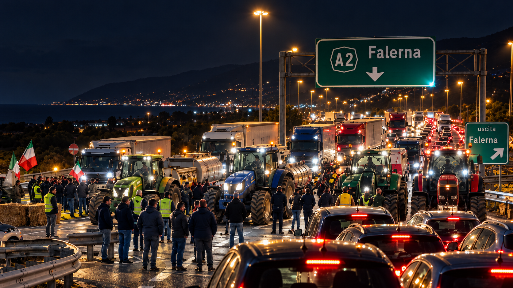Calabria, protesta di agricoltori e autotrasportatori: bloccato lo svincolo dell