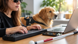 ragazza non vedente con cane guida